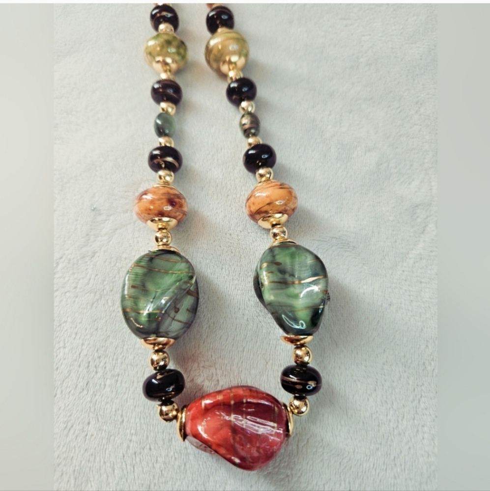 Fashion Jewelry Chunky  Blue, Red and Green Necklace Vibrant Design